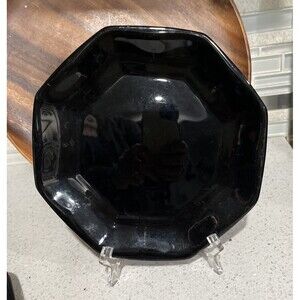 Vintage Arcoroc Octime Black Glass Octagon 7 In Salad Dessert Plates France  (4)